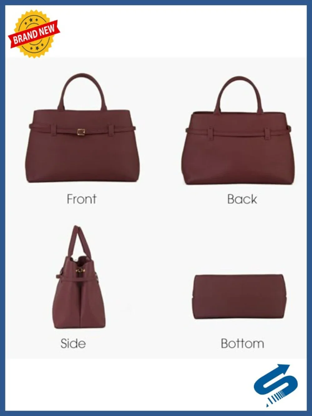 Full-Grain Cow Leather Top Handle Satchel Tote Bag with Adjustable Strap
